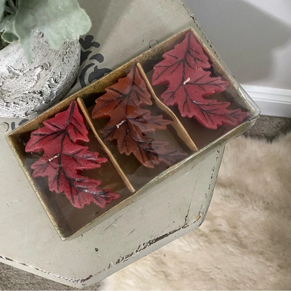 Vintage Decorative Fall Autumn Leaf Candles, Set of 3 New in Box